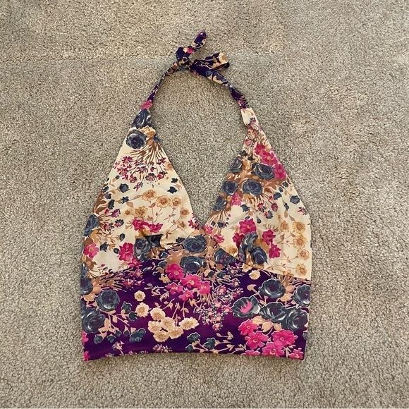 HALTER Floral Colorful Reversible Crop Top - Picture 8 of 12
